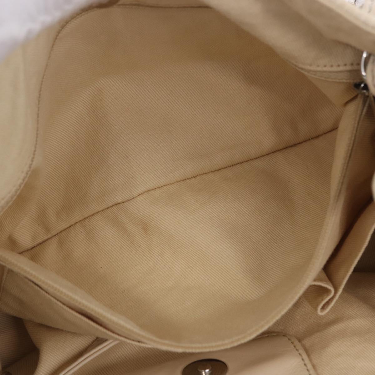 CHANEL V-Stitch Icon Series Chain Bag Canvas Beige Silver CC Auth 201991A