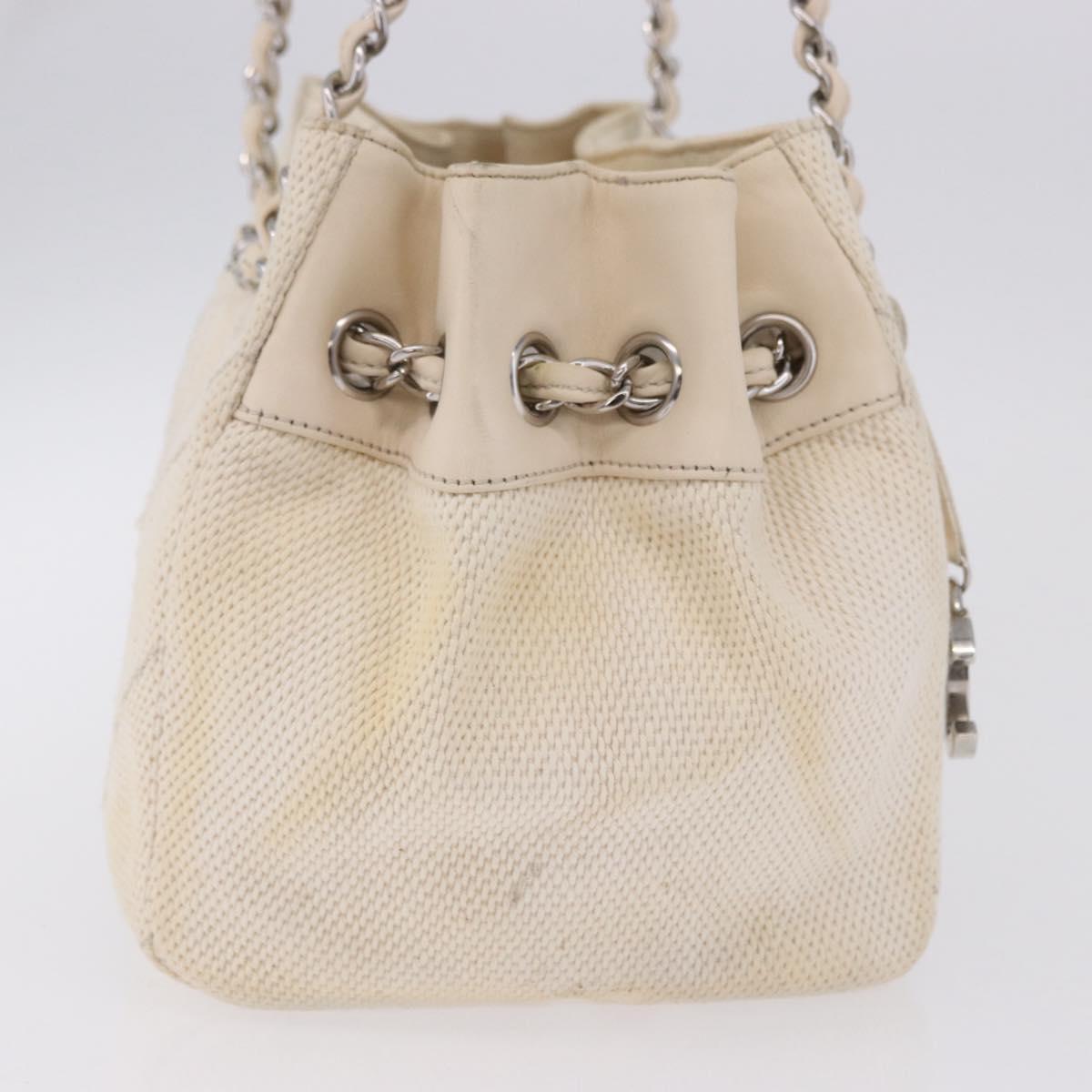 CHANEL V-Stitch Icon Series Chain Bag Canvas Beige Silver CC Auth 201991A