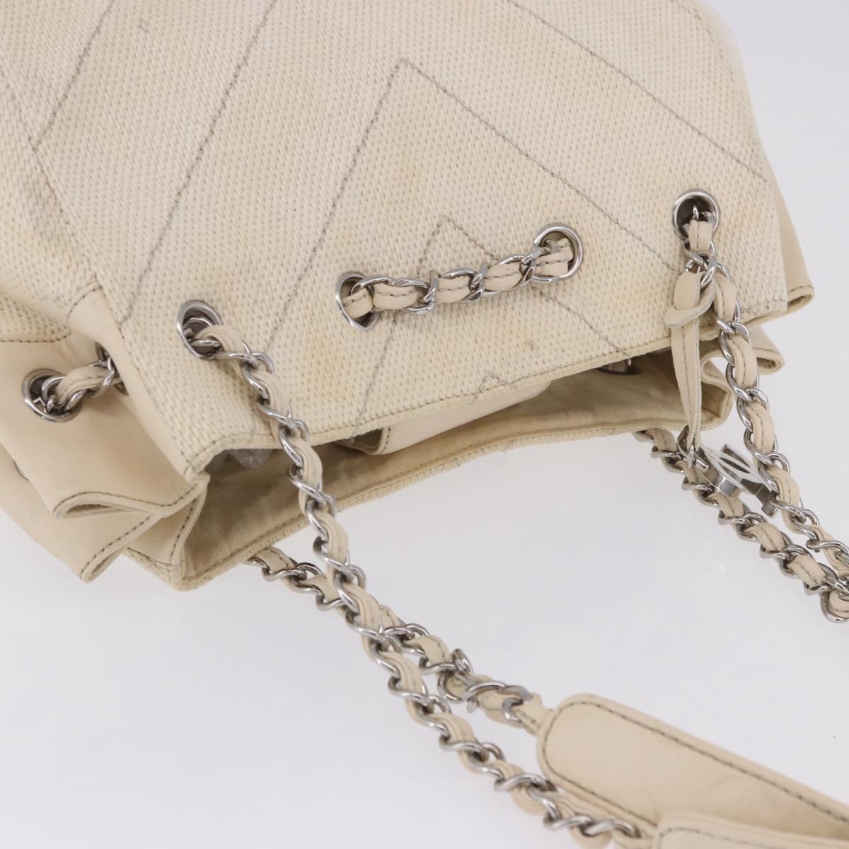 CHANEL V-Stitch Icon Series Chain Bag Canvas Beige Silver CC Auth 201991A