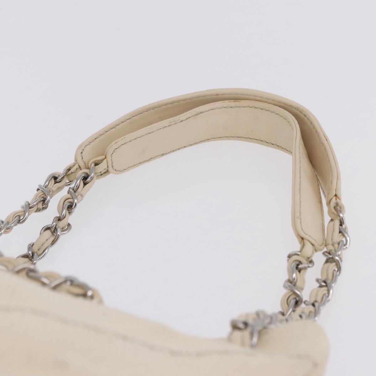 CHANEL V-Stitch Icon Series Chain Bag Canvas Beige Silver CC Auth 201991A