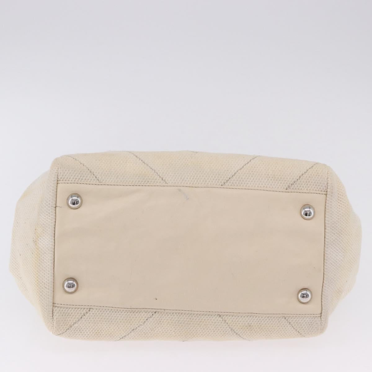 CHANEL V-Stitch Icon Series Chain Bag Canvas Beige Silver CC Auth 201991A