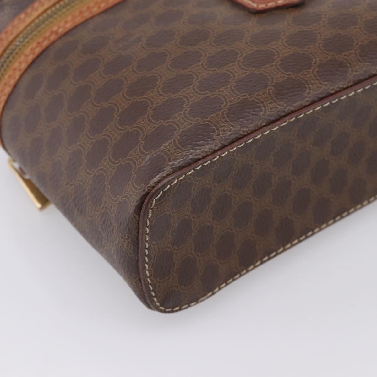 CELINE Macadam Canvas Vanity Cosmetic Pouch PVC Leather Brown Gold Auth 201994