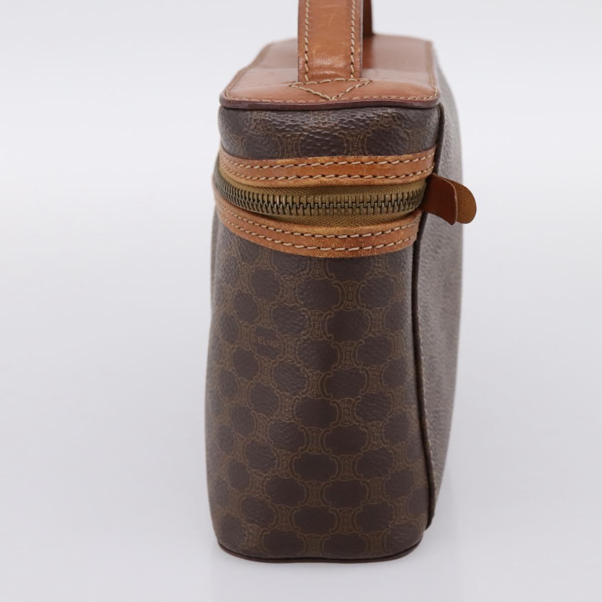 CELINE Macadam Canvas Vanity Cosmetic Pouch PVC Leather Brown Gold Auth 201994