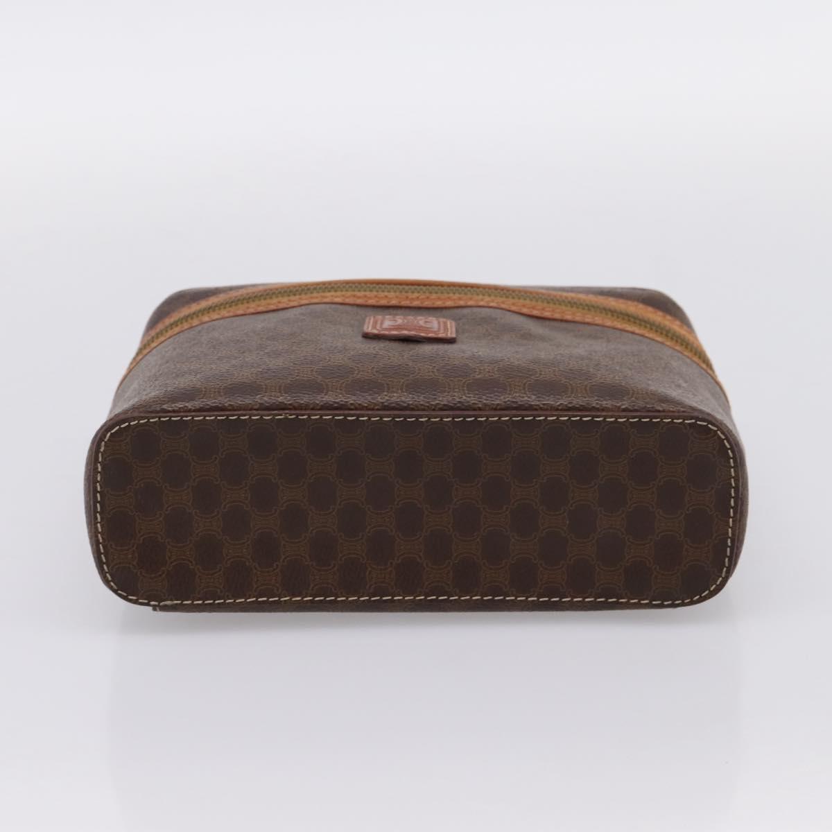 CELINE Macadam Canvas Vanity Cosmetic Pouch PVC Leather Brown Gold Auth 201994