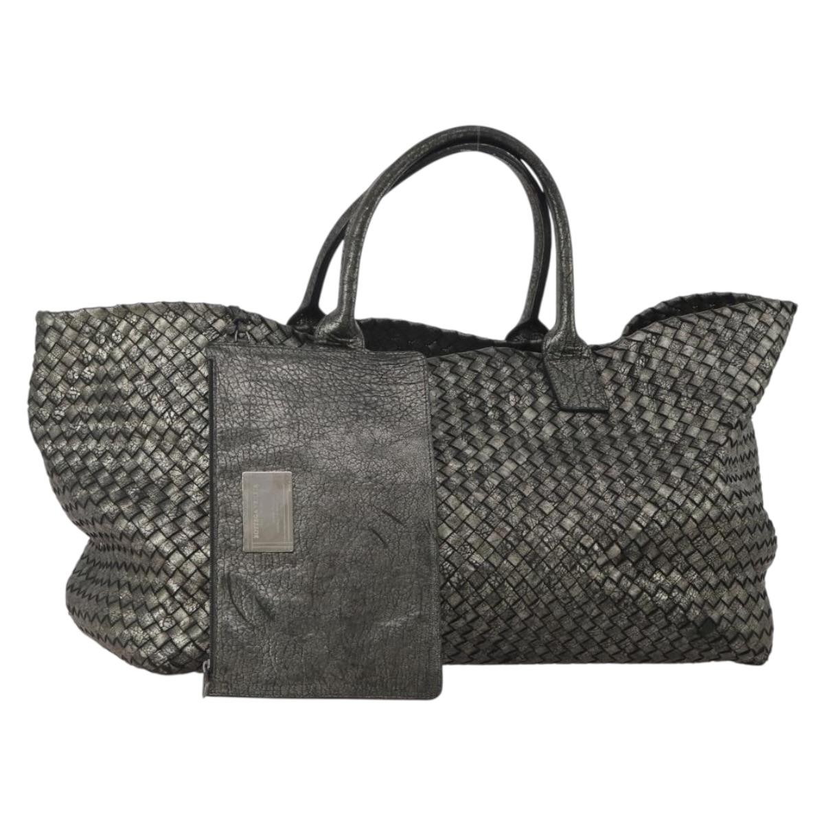 BOTTEGA VENETA INTRECCIATO Hand Bag Leather Black Silver Auth 201995
