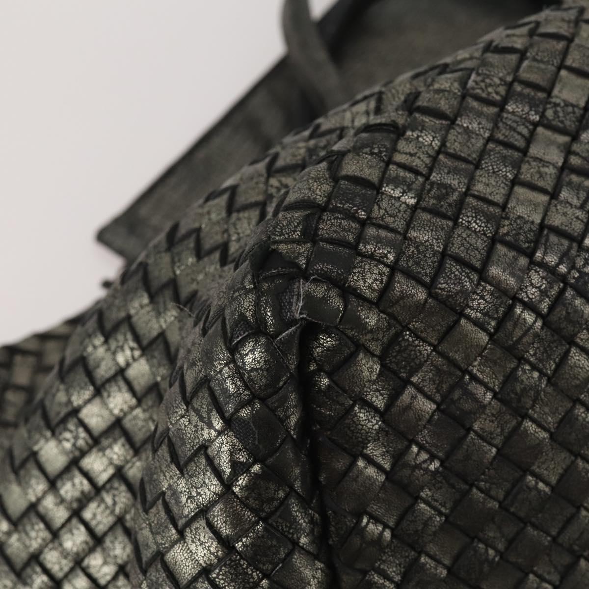 BOTTEGA VENETA INTRECCIATO Hand Bag Leather Black Silver Auth 201995