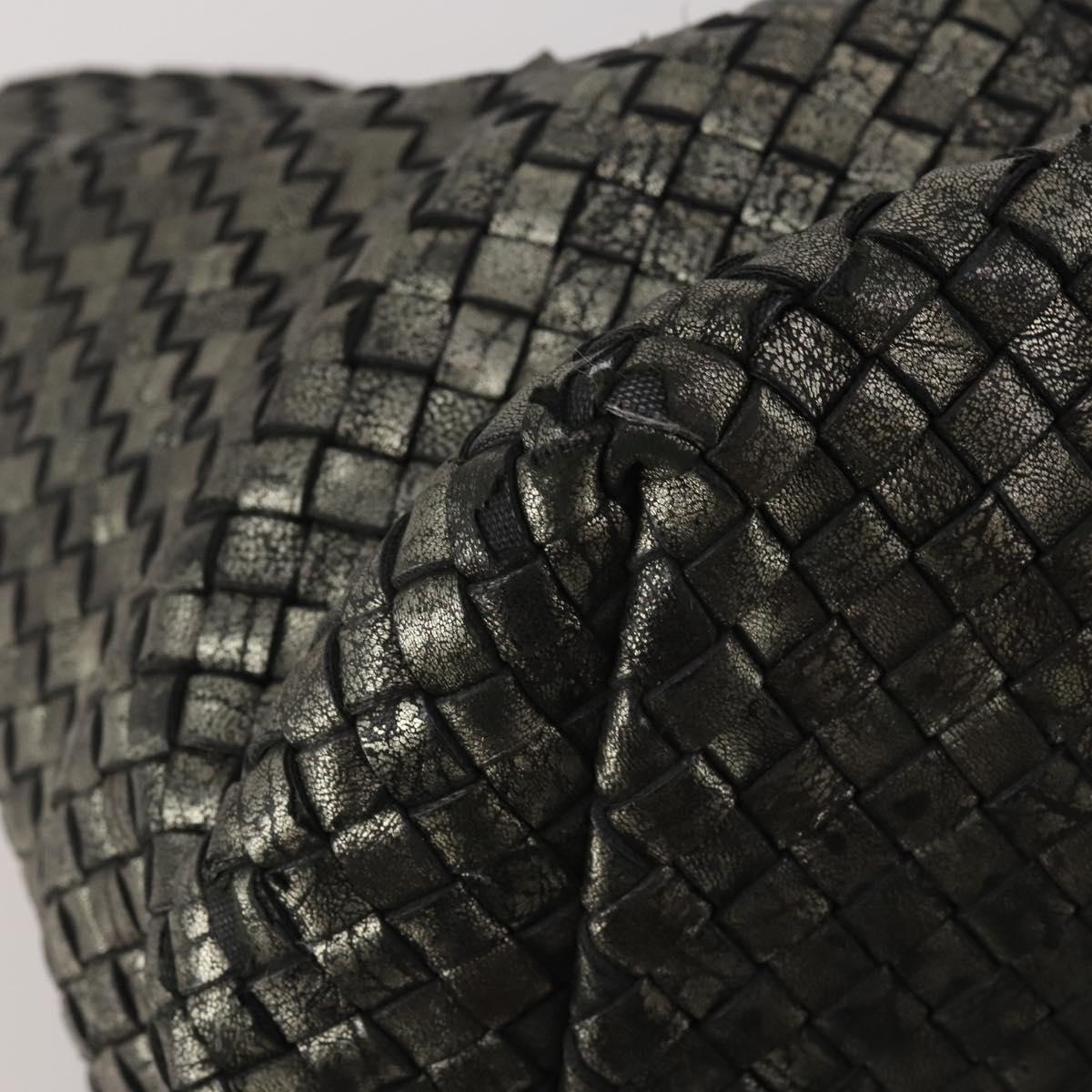BOTTEGA VENETA INTRECCIATO Hand Bag Leather Black Silver Auth 201995
