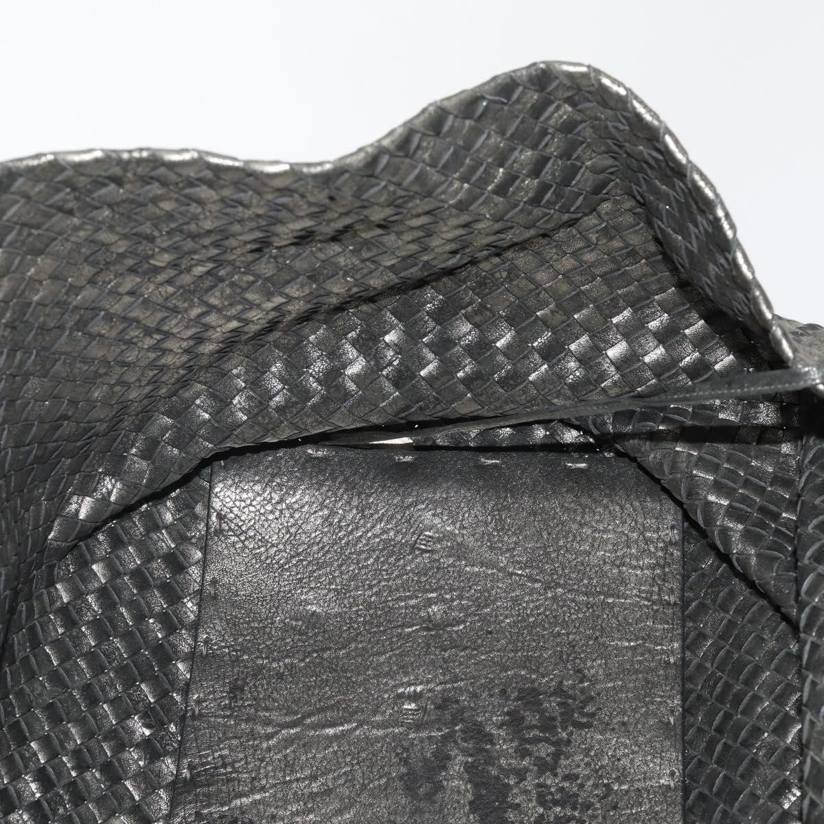 BOTTEGA VENETA INTRECCIATO Hand Bag Leather Black Silver Auth 201995