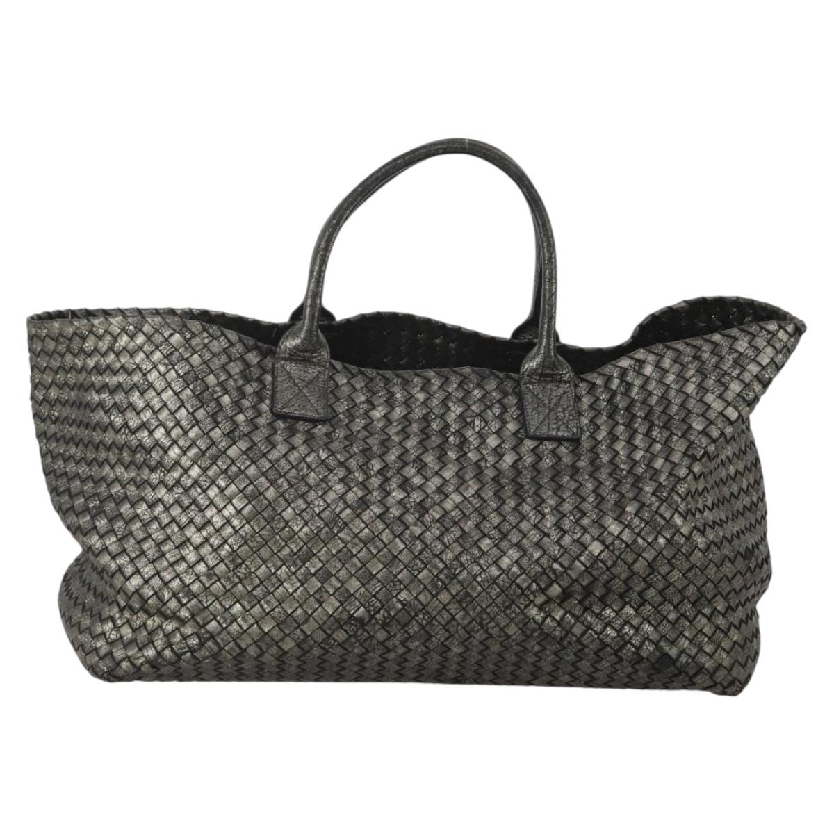 BOTTEGA VENETA INTRECCIATO Hand Bag Leather Black Silver Auth 201995