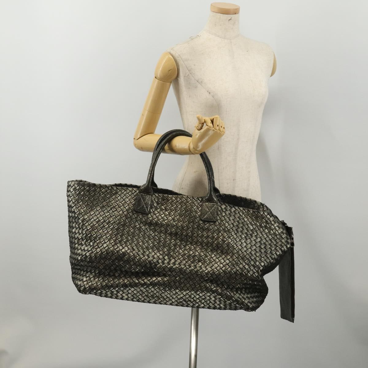 BOTTEGA VENETA INTRECCIATO Hand Bag Leather Black Silver Auth 201995