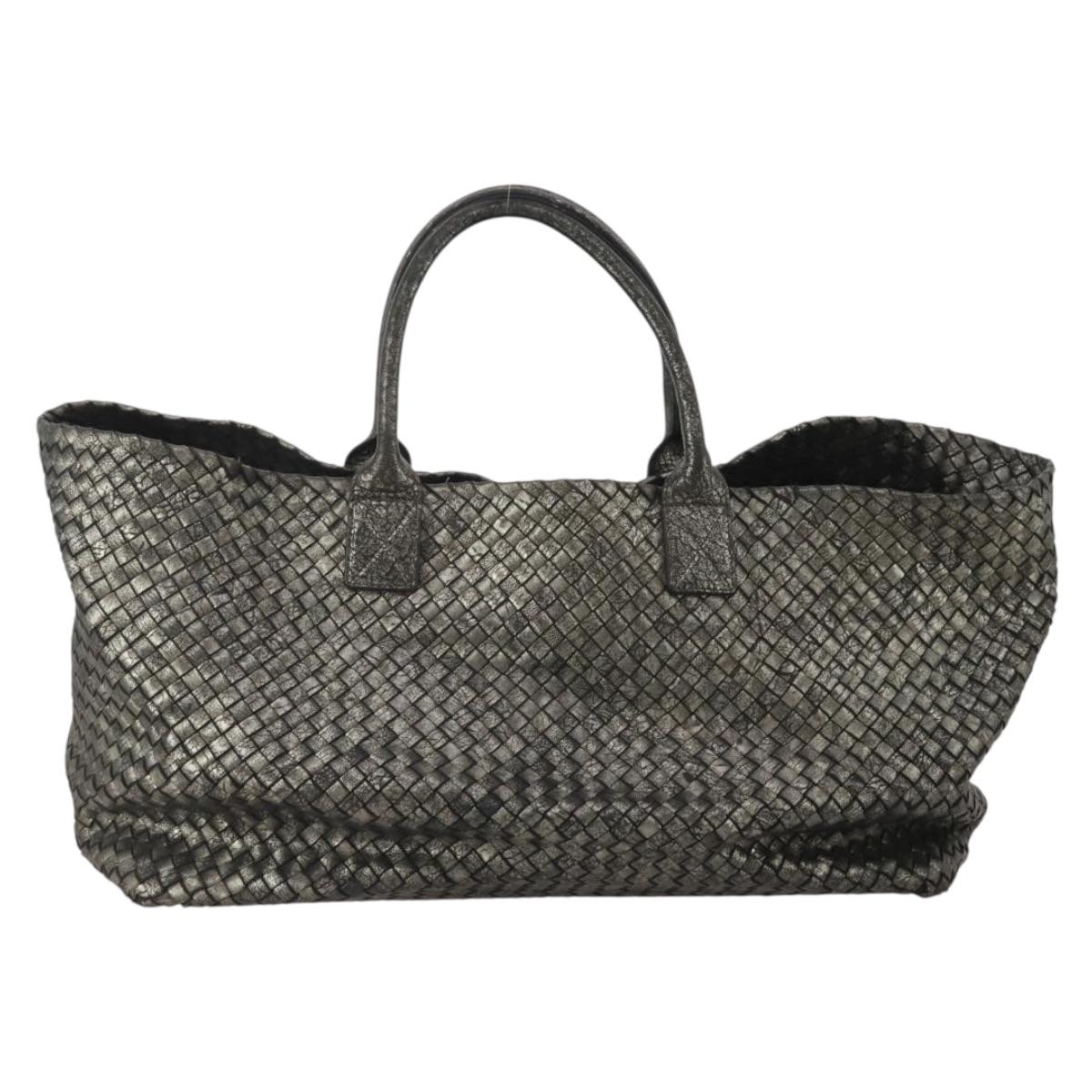 BOTTEGA VENETA INTRECCIATO Hand Bag Leather Black Silver Auth 201995