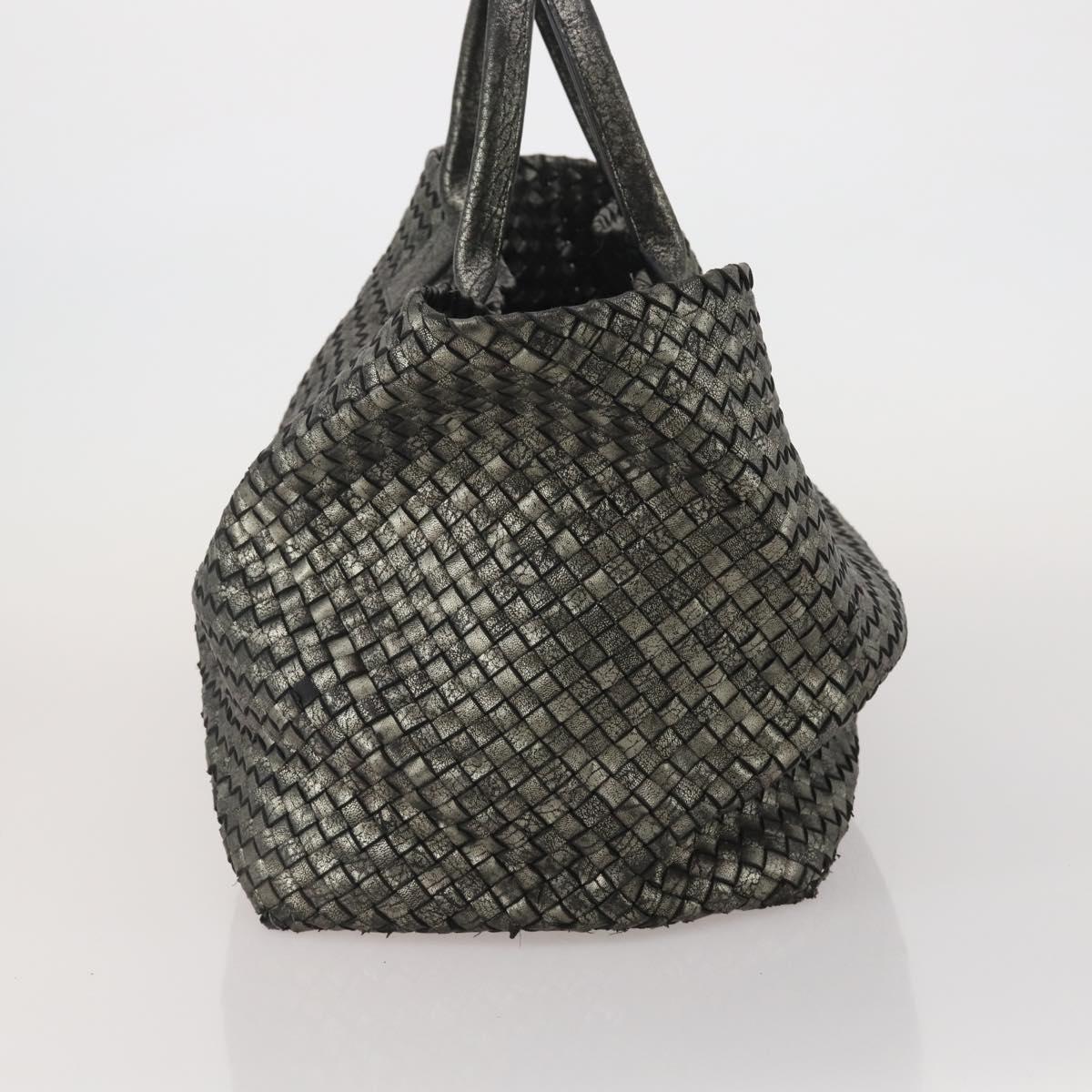 BOTTEGA VENETA INTRECCIATO Hand Bag Leather Black Silver Auth 201995