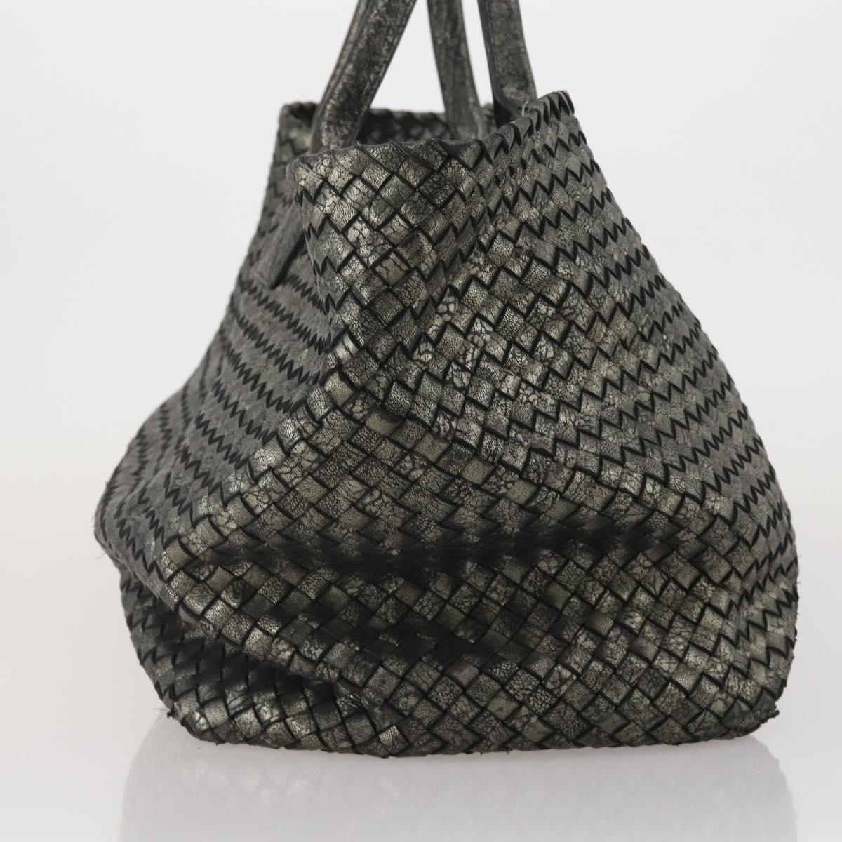 BOTTEGA VENETA INTRECCIATO Hand Bag Leather Black Silver Auth 201995