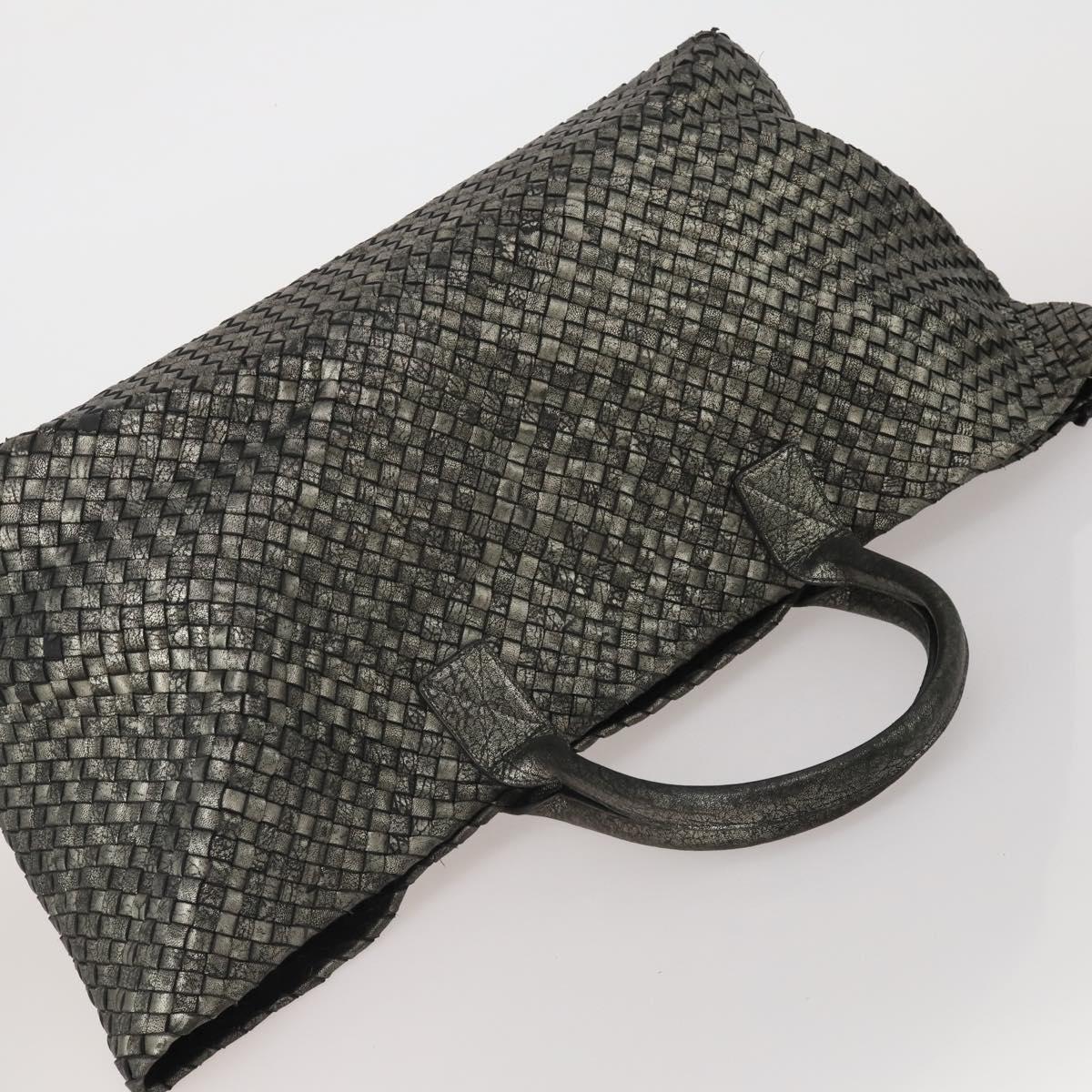 BOTTEGA VENETA INTRECCIATO Hand Bag Leather Black Silver Auth 201995