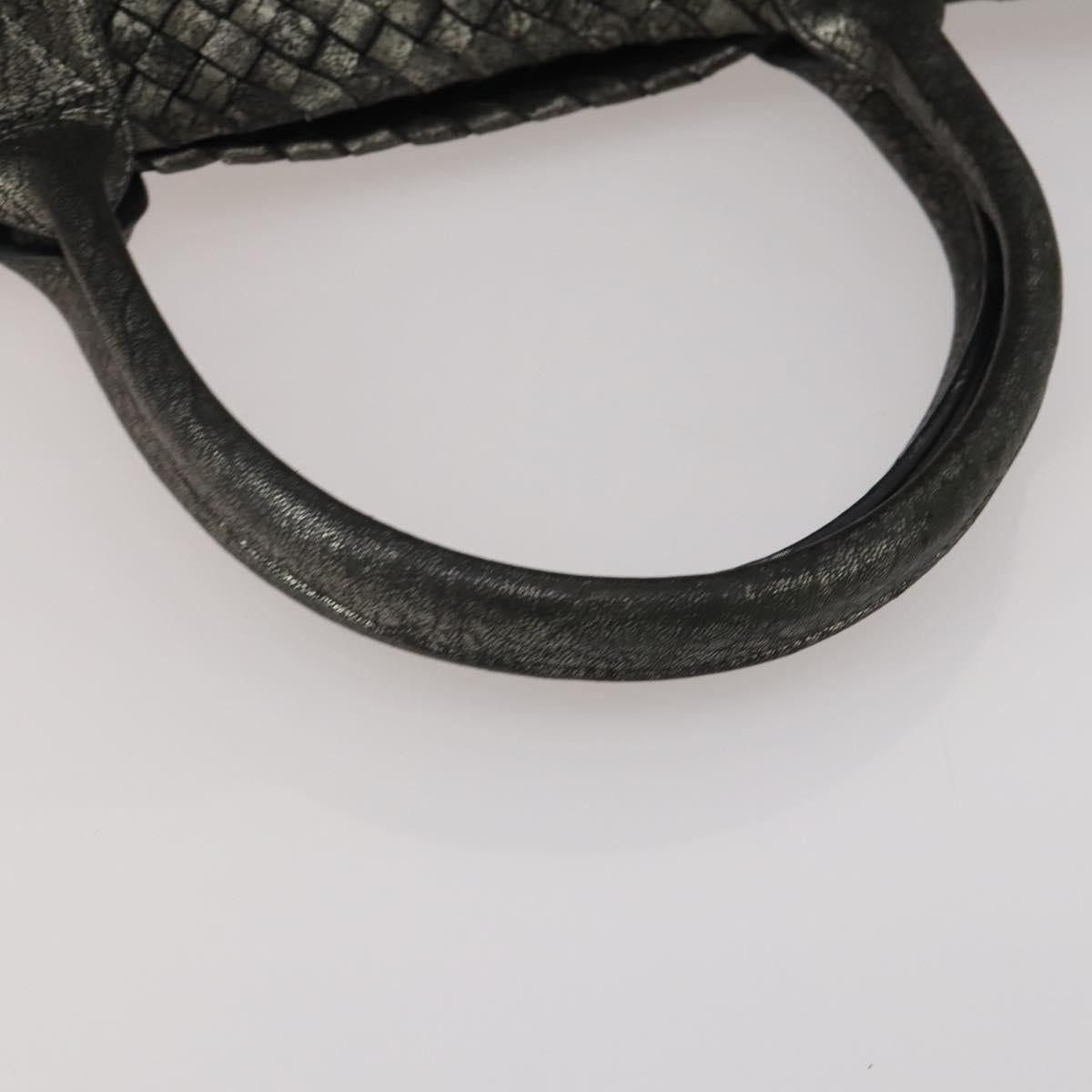 BOTTEGA VENETA INTRECCIATO Hand Bag Leather Black Silver Auth 201995