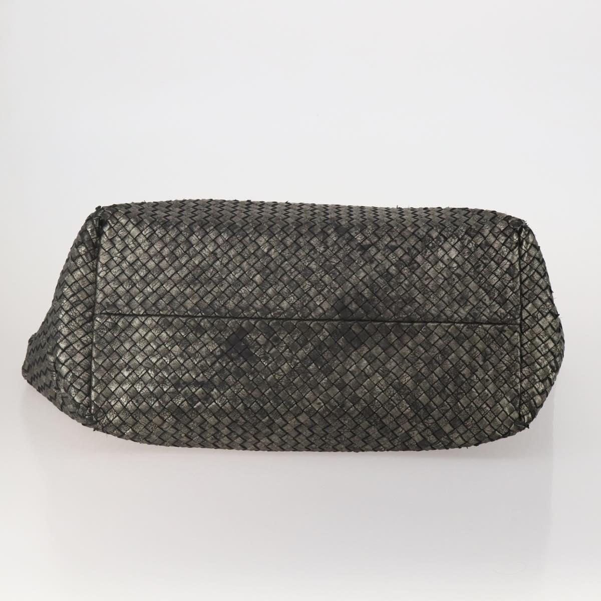 BOTTEGA VENETA INTRECCIATO Hand Bag Leather Black Silver Auth 201995