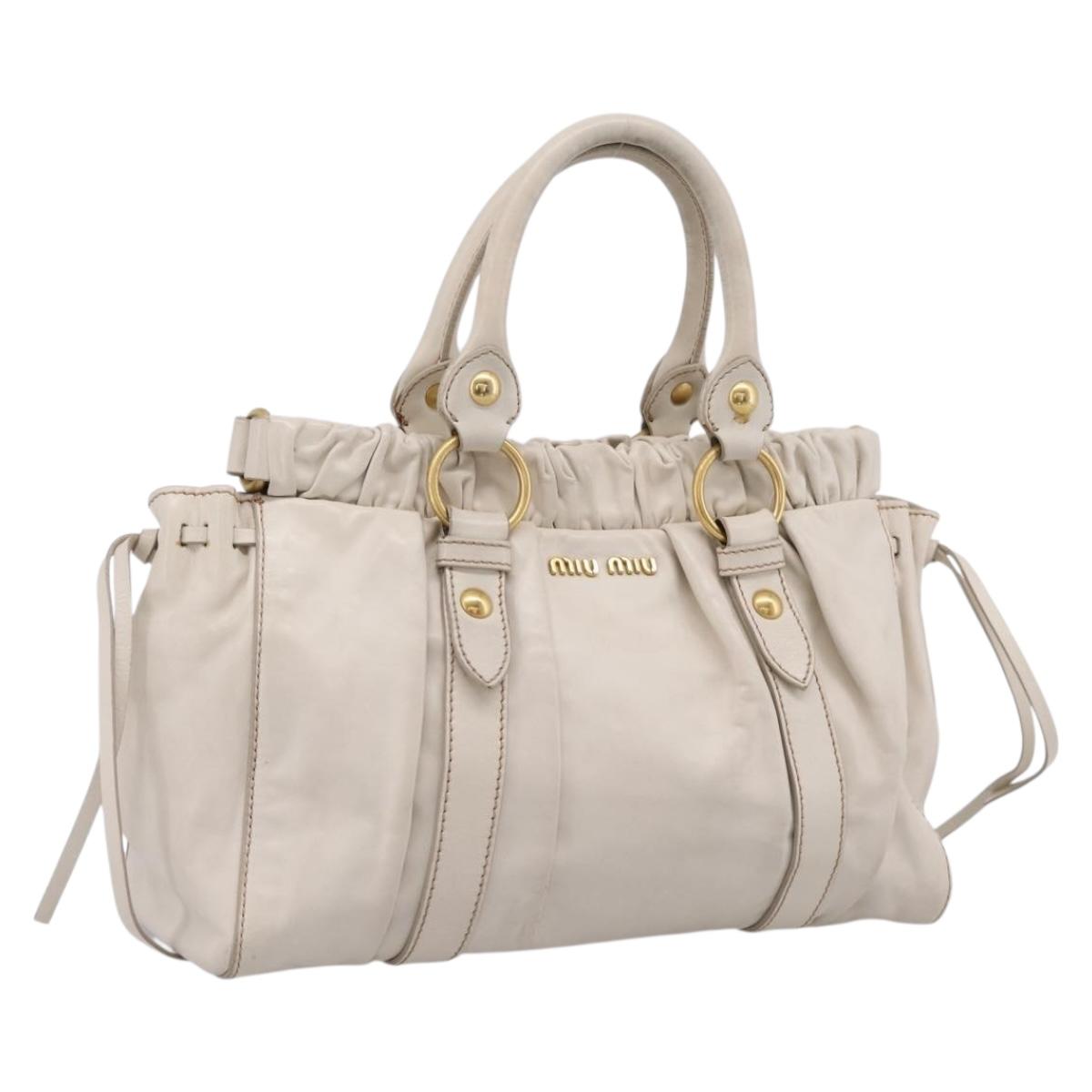 Miu Miu Hand Bag Vitellolux 2way White Gold Auth 201997A