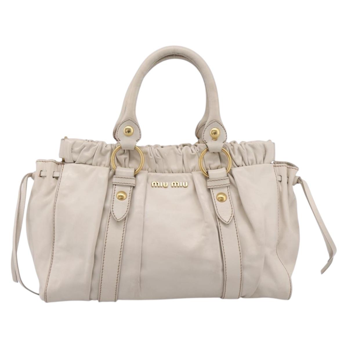 Miu Miu Hand Bag Vitellolux 2way White Gold Auth 201997A
