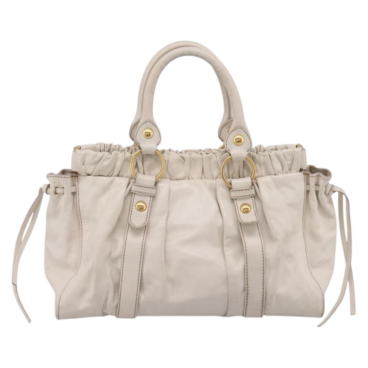 Miu Miu Hand Bag Vitellolux 2way White Gold Auth 201997A