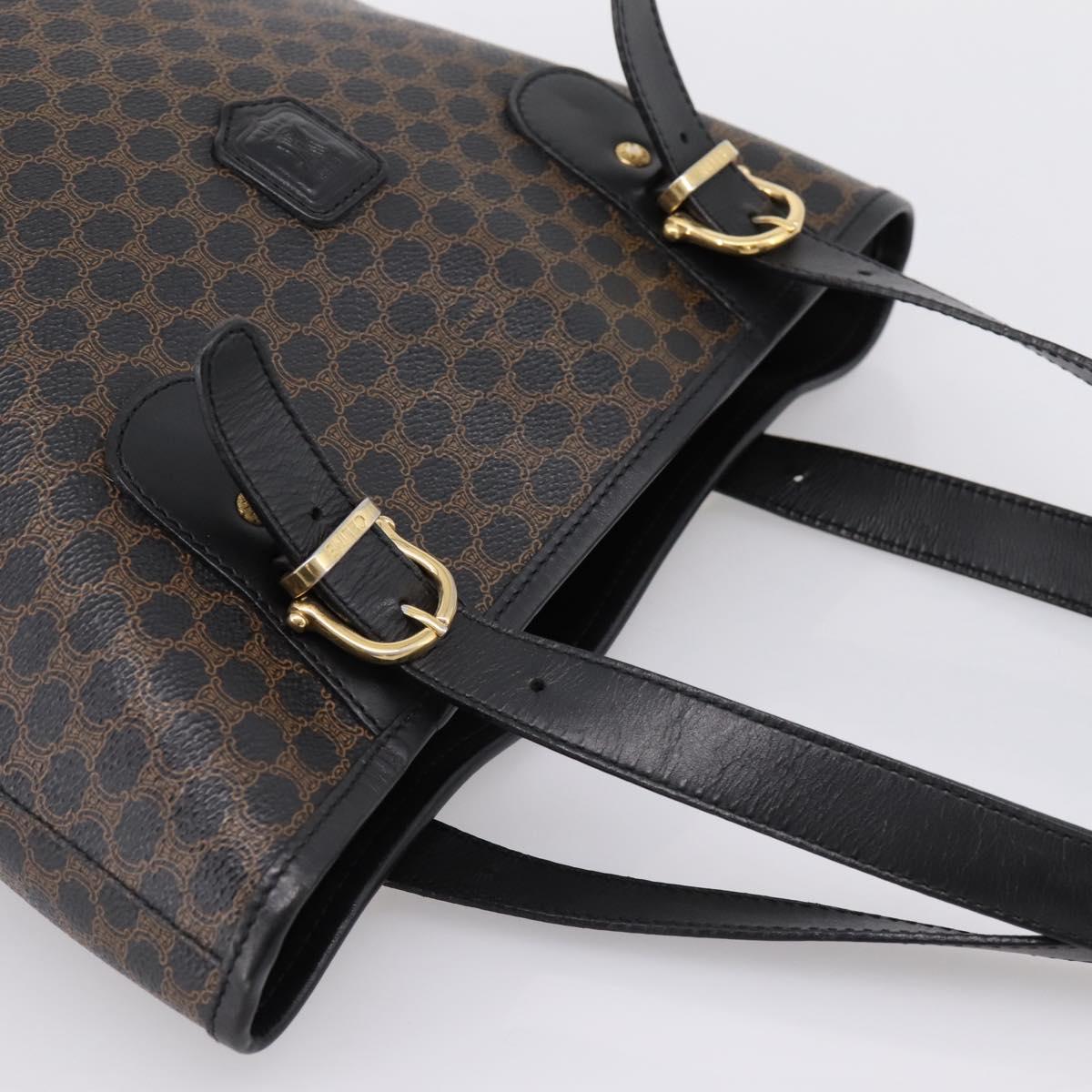 CELINE Macadam Canvas Tote Bag PVC Leather Black Gold Auth 201999A