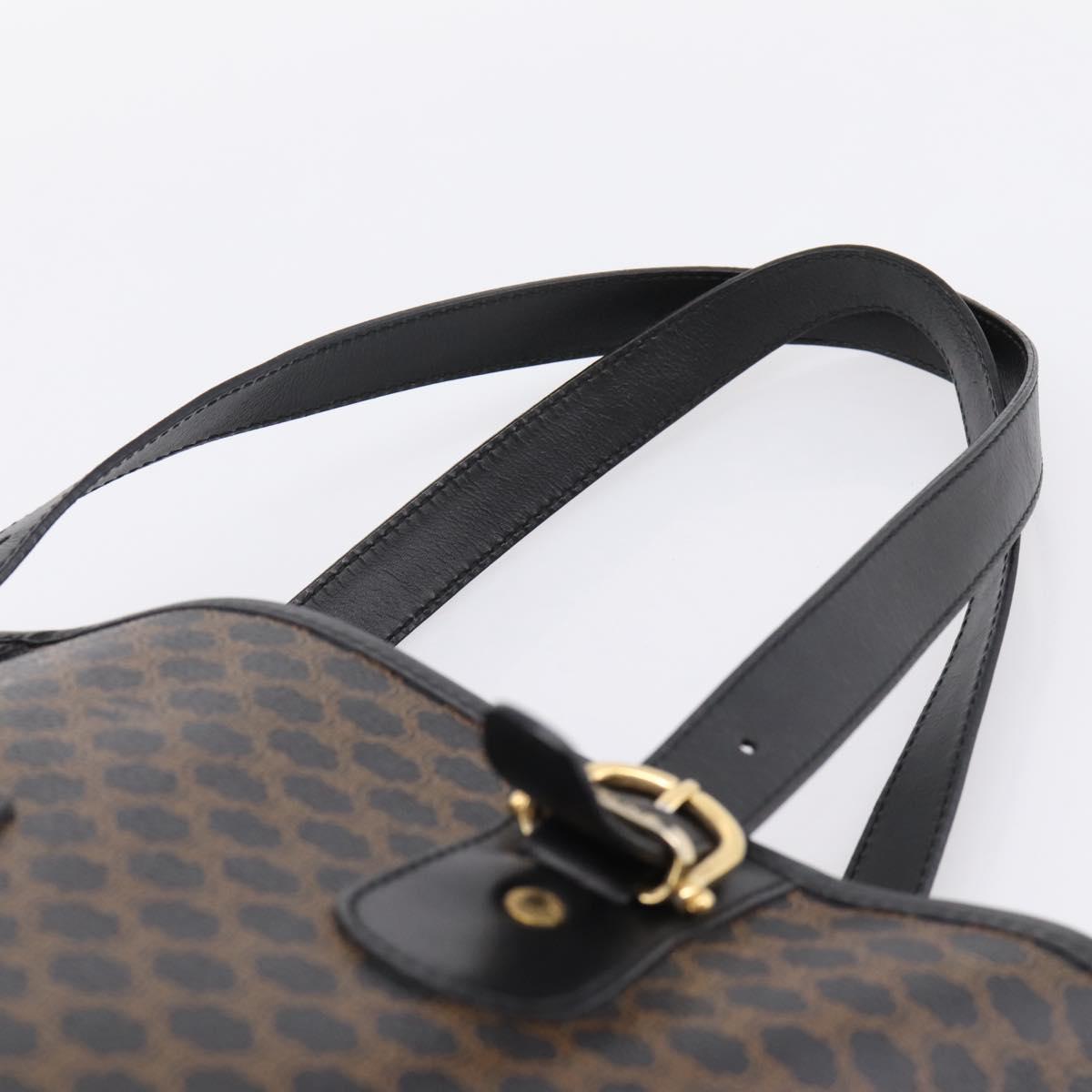 CELINE Macadam Canvas Tote Bag PVC Leather Black Gold Auth 201999A