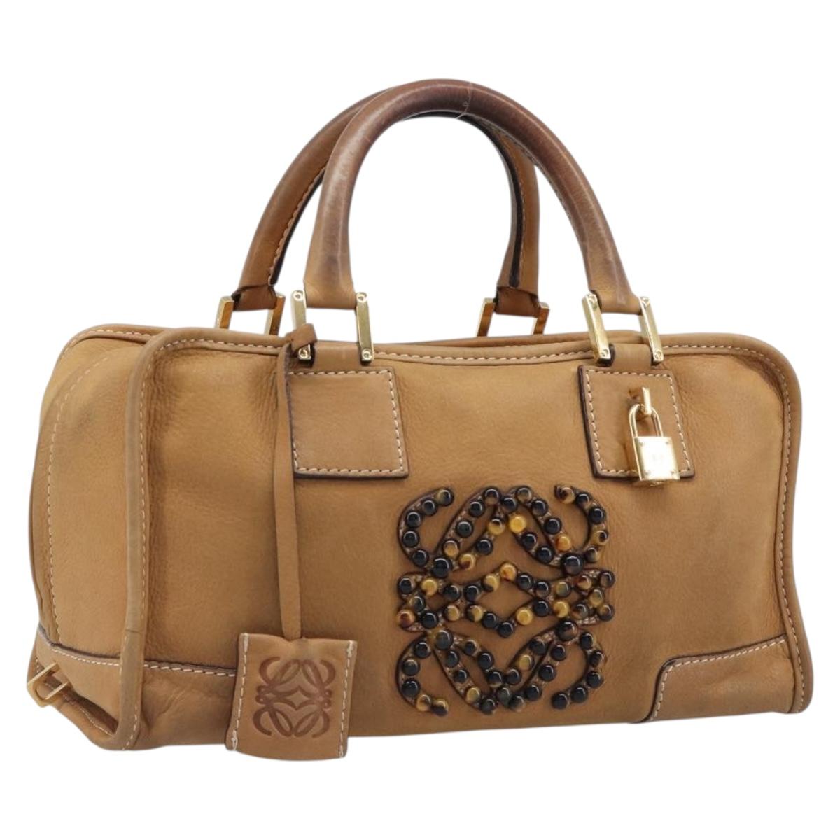 LOEWE Amazona 28 Hand Bag Leather Beige Gold Auth 202000A