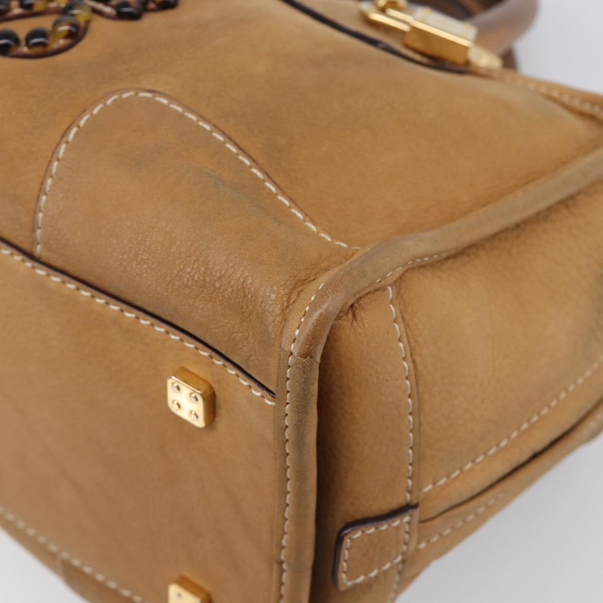 LOEWE Amazona 28 Hand Bag Leather Beige Gold Auth 202000A