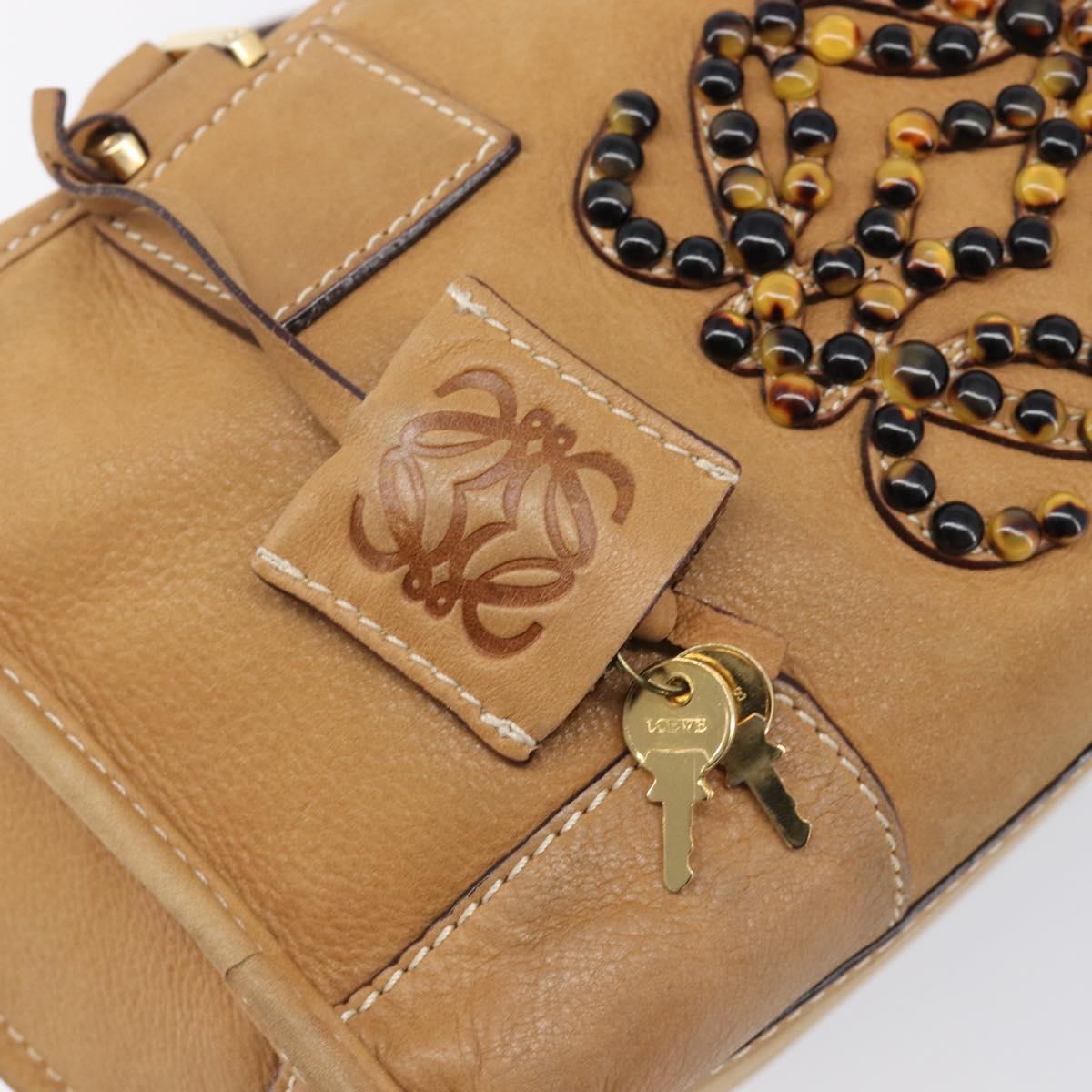 LOEWE Amazona 28 Hand Bag Leather Beige Gold Auth 202000A