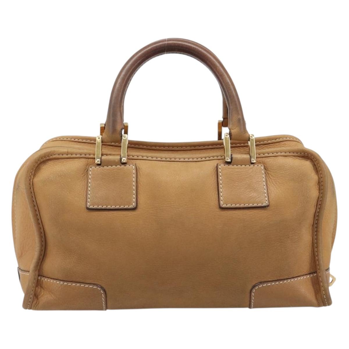 LOEWE Amazona 28 Hand Bag Leather Beige Gold Auth 202000A