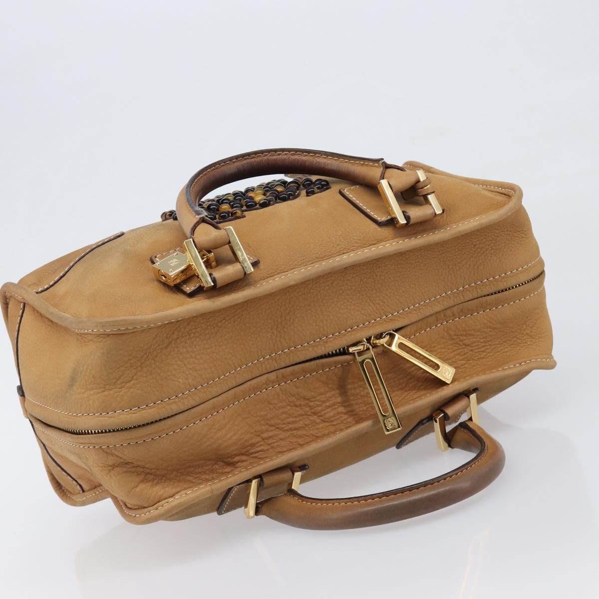 LOEWE Amazona 28 Hand Bag Leather Beige Gold Auth 202000A