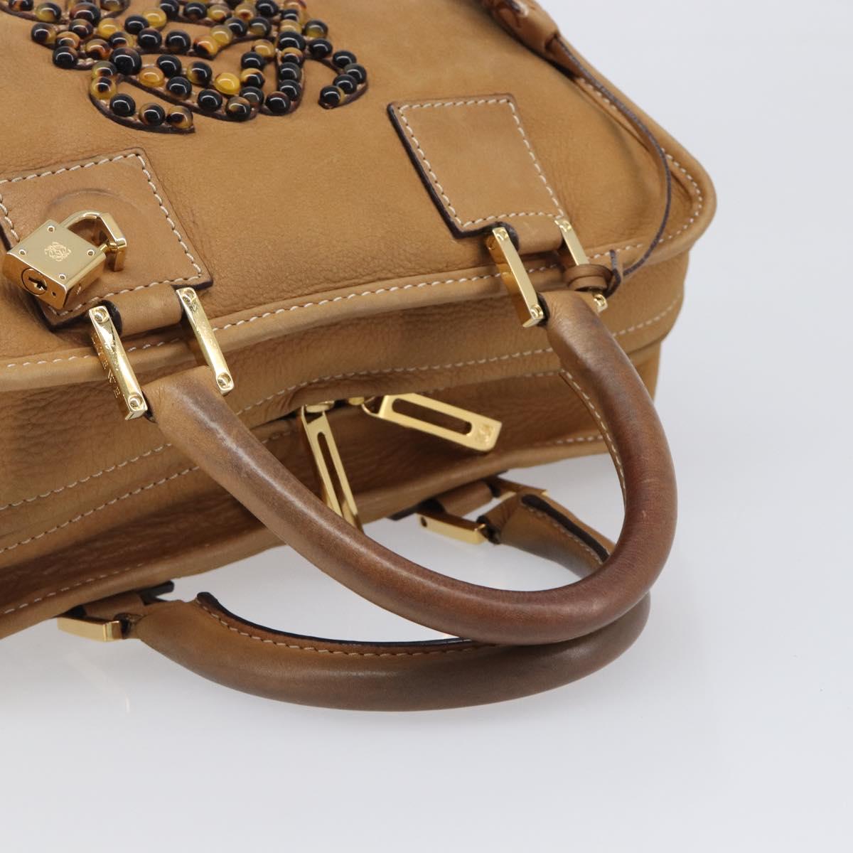 LOEWE Amazona 28 Hand Bag Leather Beige Gold Auth 202000A