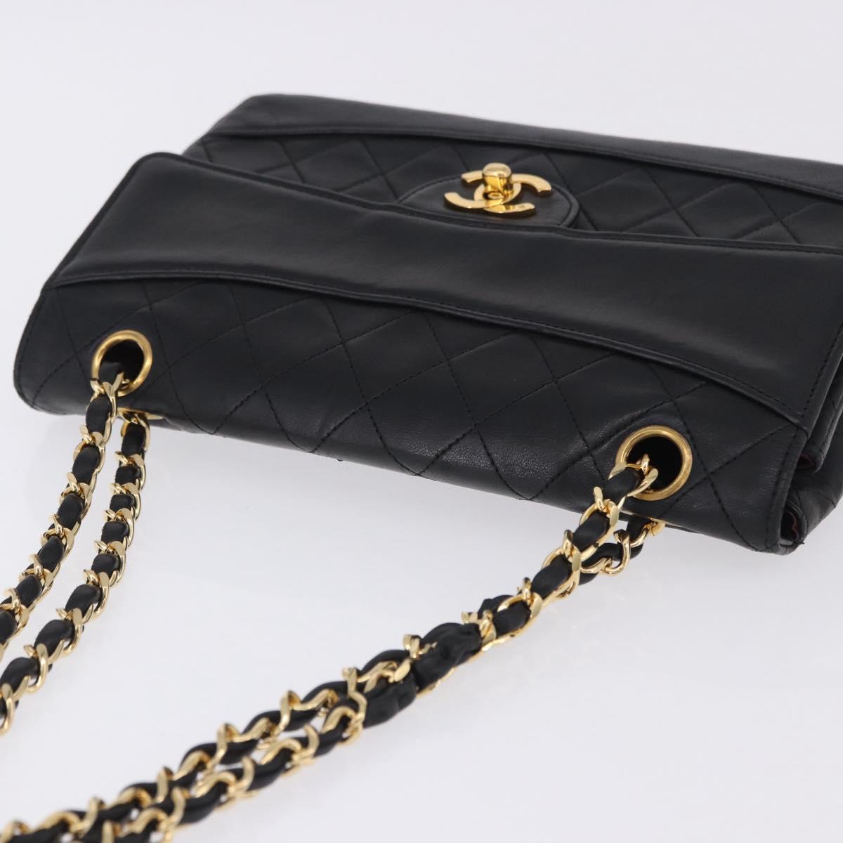 CHANEL Matelasse Chain Shoulder Bag Lamb Skin Black Gold CC Auth 202003SAV