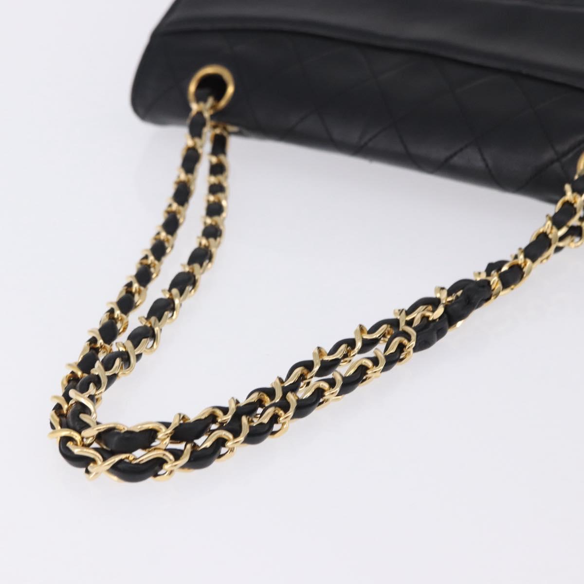 CHANEL Matelasse Chain Shoulder Bag Lamb Skin Black Gold CC Auth 202003SAV