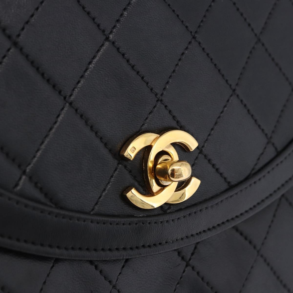 CHANEL Matelasse Chain Shoulder Bag Lamb Skin Black Gold CC Auth 202004SAV