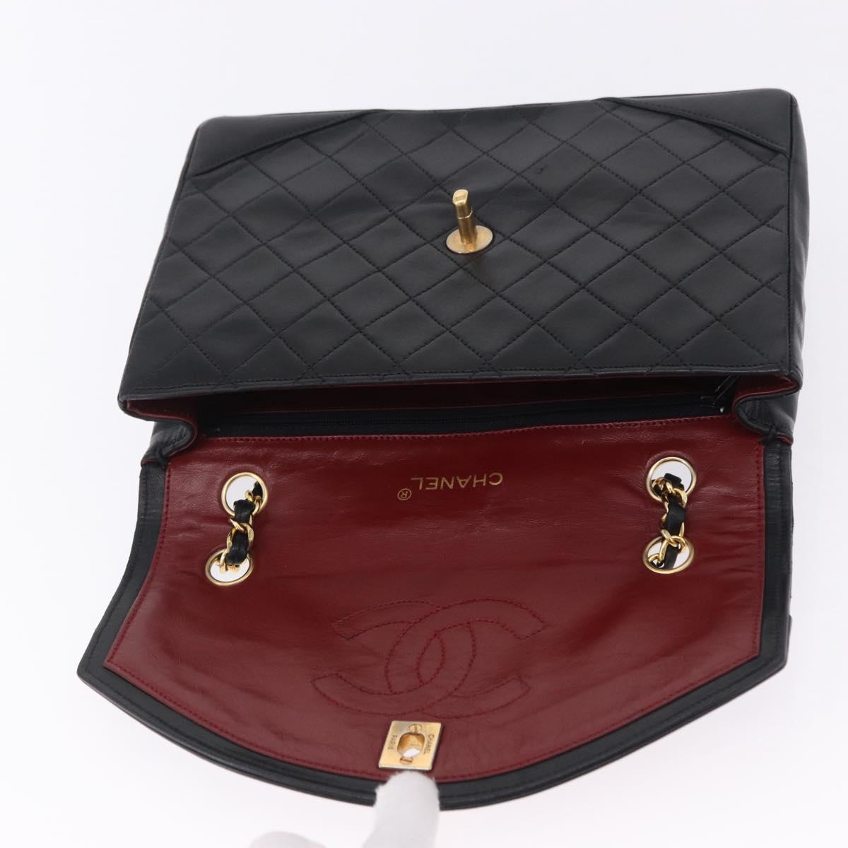CHANEL Matelasse Chain Shoulder Bag Lamb Skin Black Gold CC Auth 202004SAV