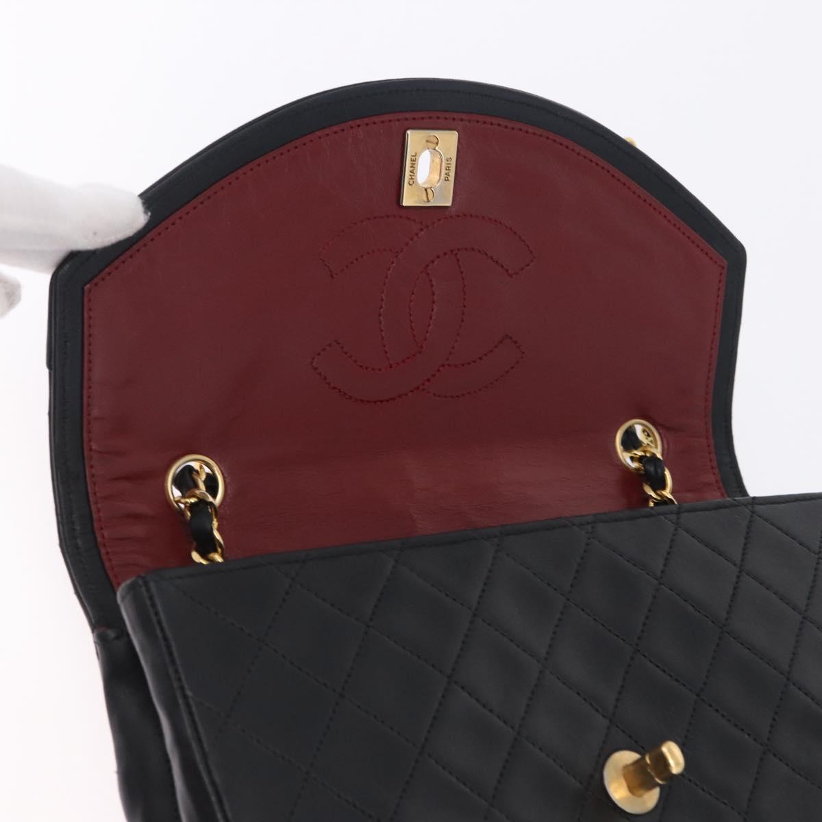 CHANEL Matelasse Chain Shoulder Bag Lamb Skin Black Gold CC Auth 202004SAV