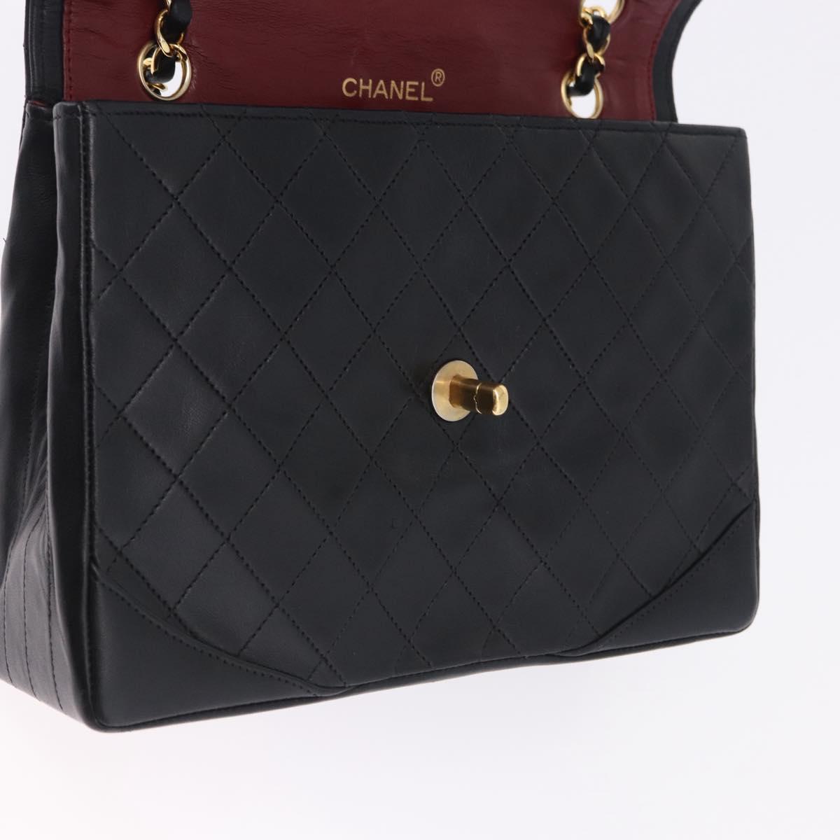 CHANEL Matelasse Chain Shoulder Bag Lamb Skin Black Gold CC Auth 202004SAV