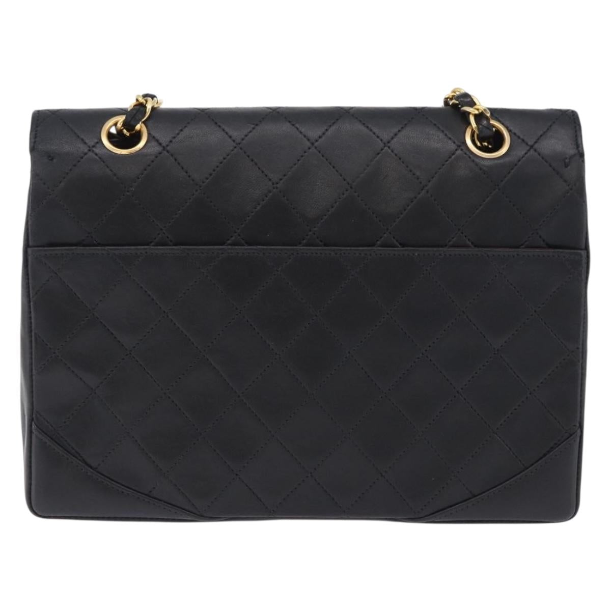 CHANEL Matelasse Chain Shoulder Bag Lamb Skin Black Gold CC Auth 202004SAV