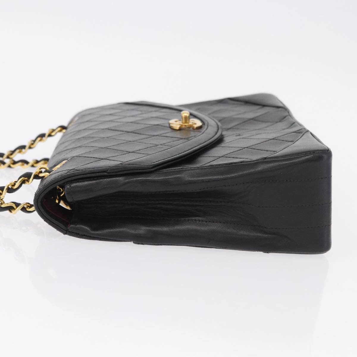 CHANEL Matelasse Chain Shoulder Bag Lamb Skin Black Gold CC Auth 202004SAV