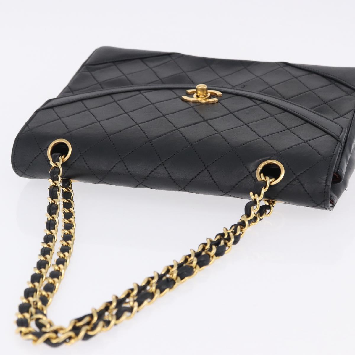 CHANEL Matelasse Chain Shoulder Bag Lamb Skin Black Gold CC Auth 202004SAV