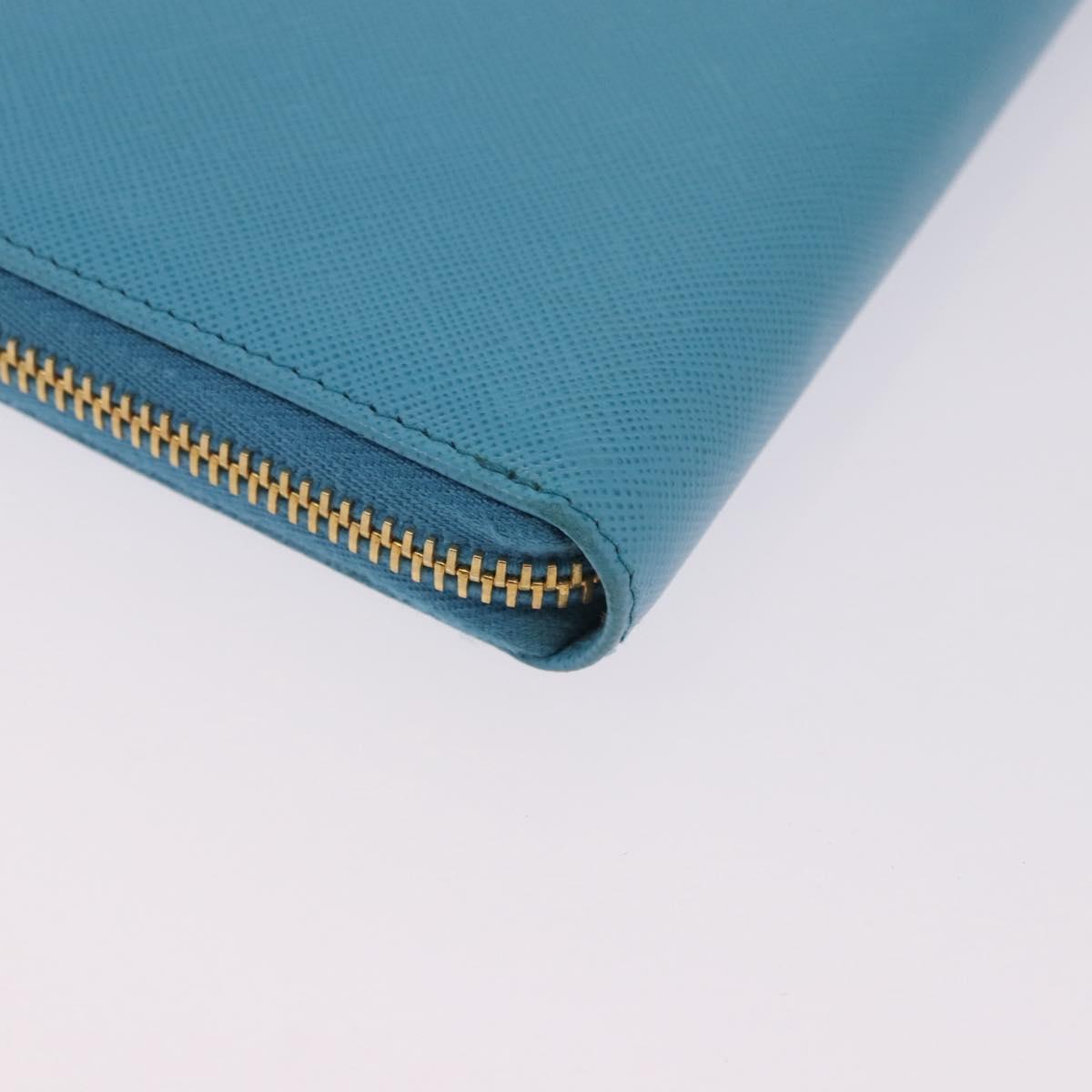 PRADA Long Wallet Safiano Leather Light Blue Gold Auth 202031V