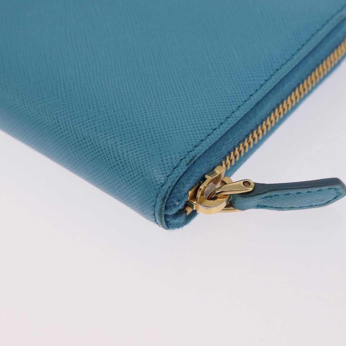 PRADA Long Wallet Safiano Leather Light Blue Gold Auth 202031V