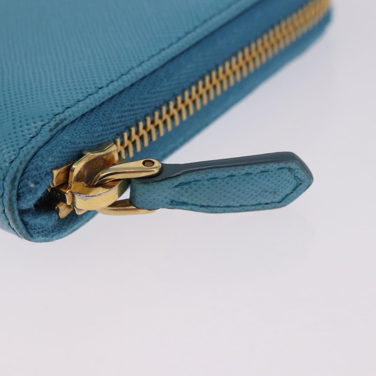 PRADA Long Wallet Safiano Leather Light Blue Gold Auth 202031V