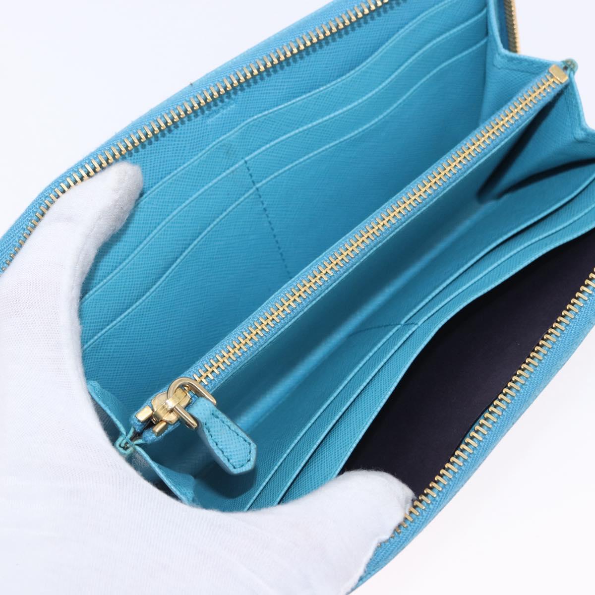 PRADA Long Wallet Safiano Leather Light Blue Gold Auth 202031V