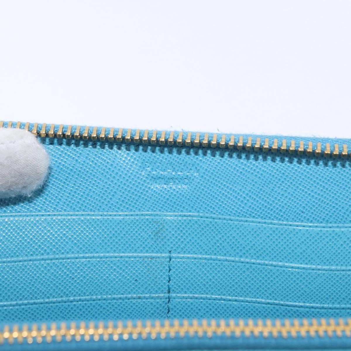 PRADA Long Wallet Safiano Leather Light Blue Gold Auth 202031V