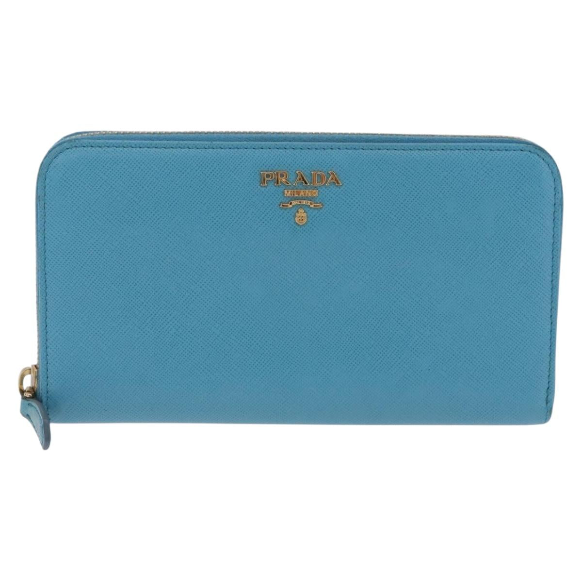 PRADA Long Wallet Safiano Leather Light Blue Gold Auth 202031V