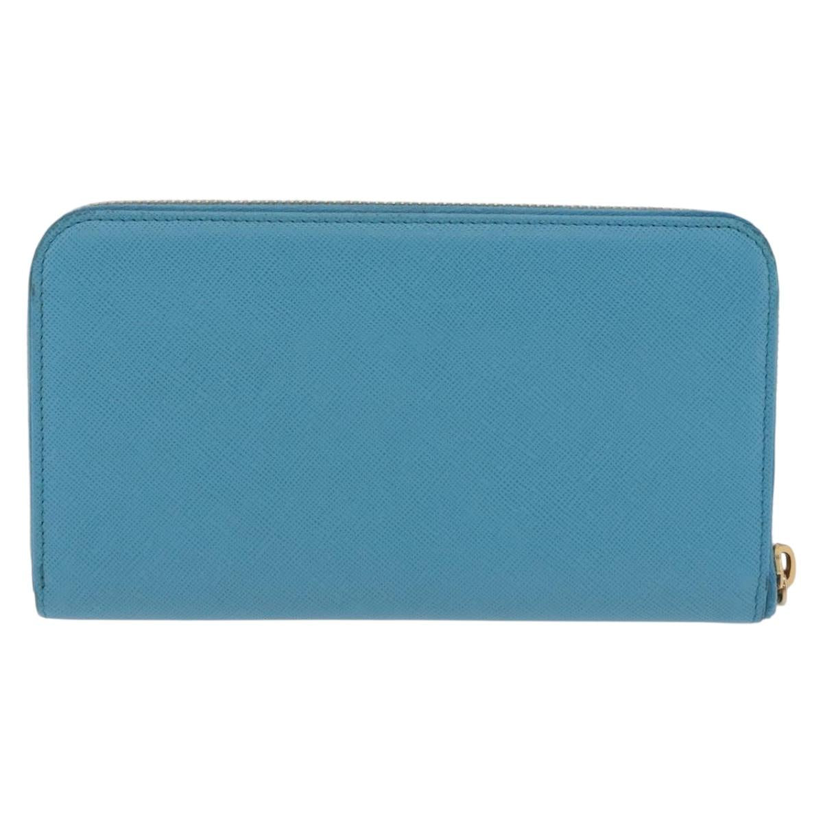 PRADA Long Wallet Safiano Leather Light Blue Gold Auth 202031V