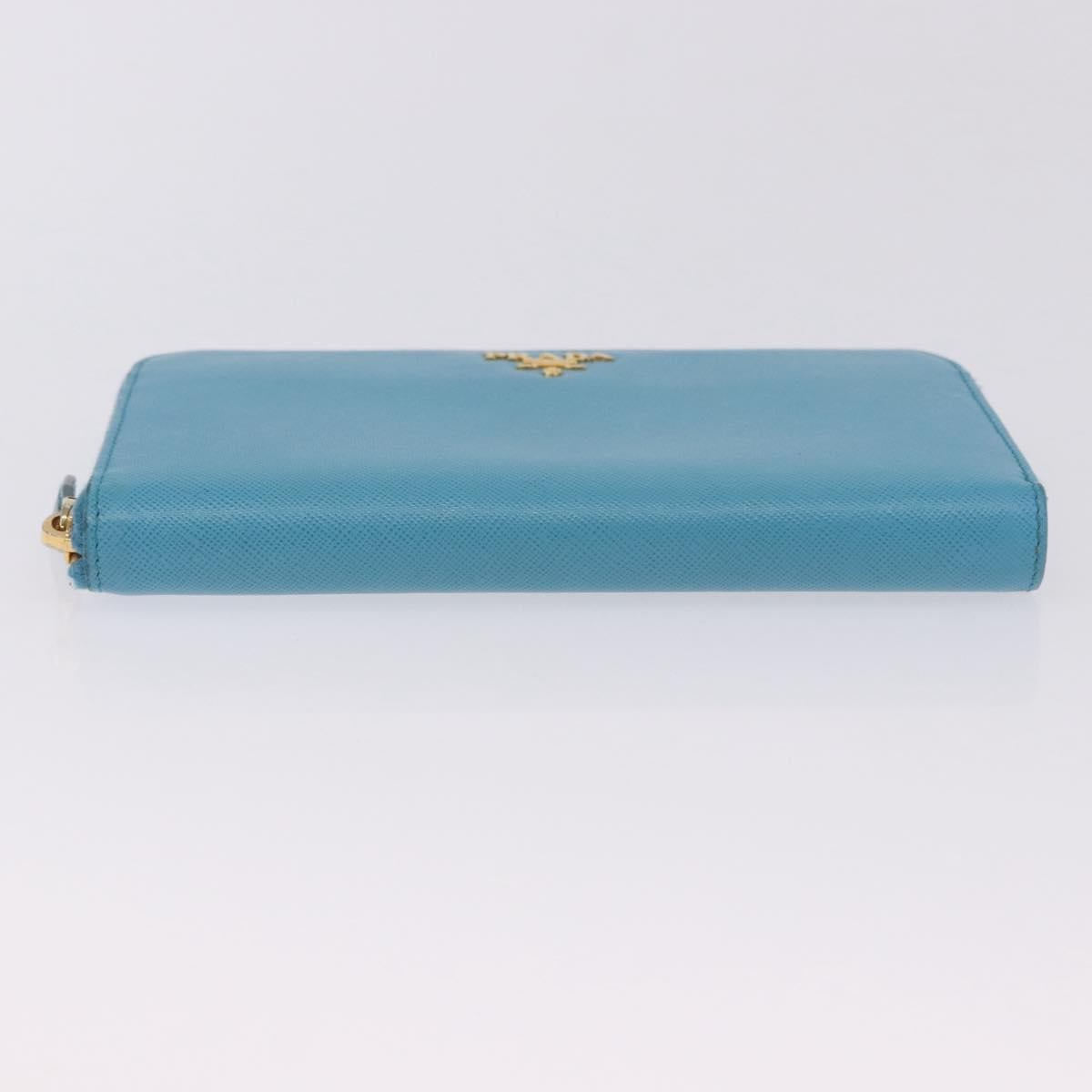 PRADA Long Wallet Safiano Leather Light Blue Gold Auth 202031V