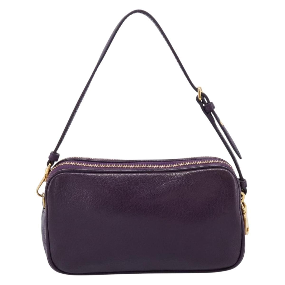 Miu Miu Hand Pouch Leather Purple Gold Auth 202035V