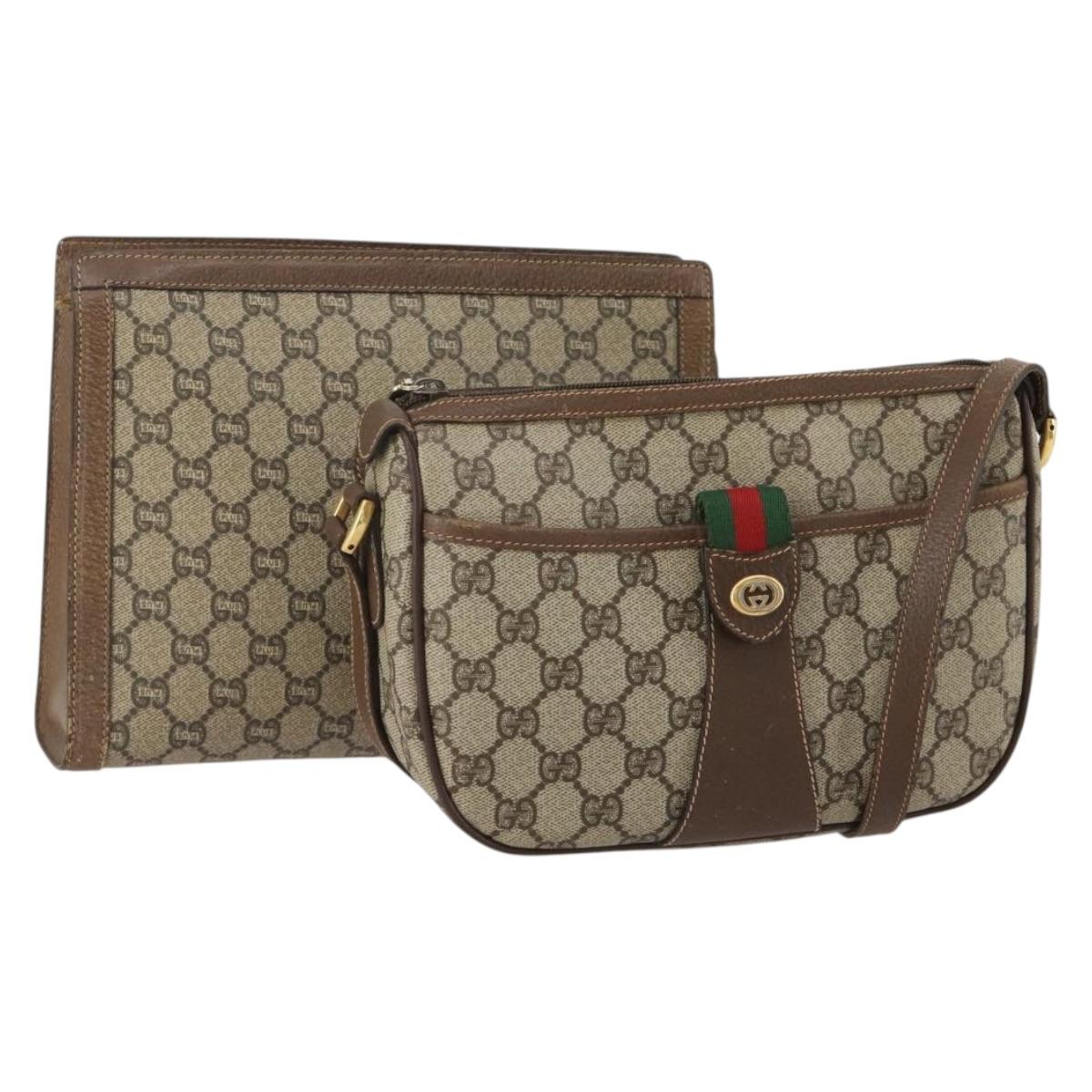 GUCCI GG Supreme GG Plus Supreme Web Sherry Line Bag PVC 2 Set Beige Auth 202042